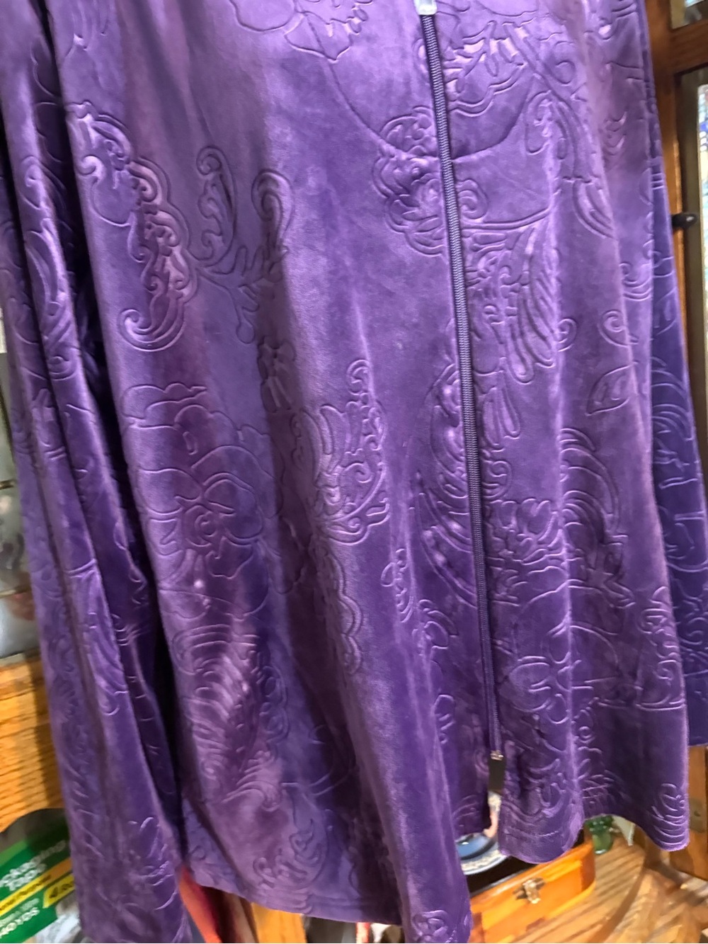 Miss Elaine dark purple embossed fleece zip-front lounge jacket xl - Picture 4 of 13